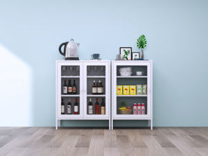 Armadio Moderno in Metallo con Ante in Vetro, Popolare Arredo per Casa e Hotel, per Soggiorno e Camera da Letto, Elegante Vetrina in Acciaio - Product Image 4