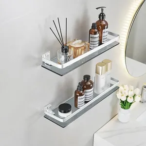 2 Pack Silver Tempered Glass Bathroom Shelf Floating Shelves for Shower Wall Mounted