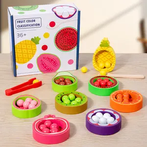 Wooden Vegetables And Fruits Toys Montessori Material Rainbow Counting Math Toys Beads Clip Toy
