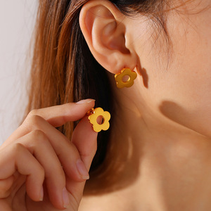 Flower <b>Stud</b> Earrings Gold <b>Silver</b> Stainless Steel Everyday Wear Women's Fashion Jewelry EH1325 - Product Image 4