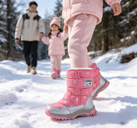 Bottes de neige pour enfants, mi-mollet, imperméables, respirantes, légères, avec imprimé flocon de neige, dessus en tissu, semelle en peluche durable