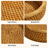 Panier de rangement ovale en rotin tressé à la main, écologique, gain de place, multifonctionnel, pour pain, fruits, décoration de table de cuisine, OEM