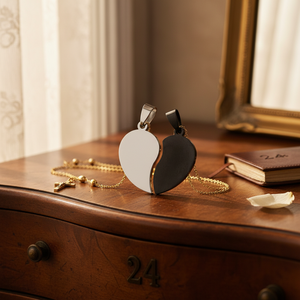 Ciondolo in Acciaio Inossidabile con Charm a Cuore Spezzato, Placcato Oro 24K, Impermeabile, Stile Religioso con Motivo Numerico - Product Image 3