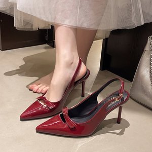 A16 New Party Pointed High-heeled Shoes with Thin Heels and butterfly <b>Bows</b> with Empty Back Straps, Single Shoes Sexy Women Shoes - Product Image 3