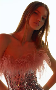 Mujeres Sexy Bustier Slim <span class=keywords><strong>Lentejuelas</strong></span> Falda Cintura-adelgazamiento Avestruz Pluma Mini <span class=keywords><strong>Vestido</strong></span> de tubo - Product Image 4
