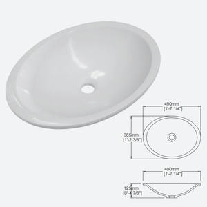 Lavabo de baño ovalado de superficie sólida respetuoso con el medio ambiente, lavabo duradero debajo de montaje en material ecológico, 1 unidad - Product Image 6