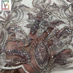 Vải Lưới Thiết Kế Mới Vải Tuyn Thêu Ren Nặng Đính Cườm 3D Đính Kim Sa Pha Lê Đám Cưới Vải Lưới - Product Image 3