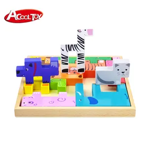 Risorse di apprendimento giocare a Jigsaw Puzzle Board Matching Puzzle Custom 3d Animal assemblare 3d Unisex Wood Toy Match Game in legno