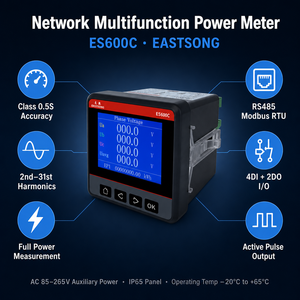 EASTSONG ES600C Contatore di Energia Trifase Multifunzione Classe 0.5S, Armoniche 2-31, 4DI 2DO, Uscita a Impulsi, RS485 Modbus RTU - Product Image 1
