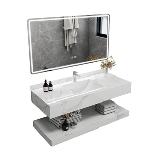 Mueble de Baño Moderno de Doble Capa con <span class=keywords><strong>Lavabo</strong></span> de Cerámica Integrado en Losa de Roca, Montado en la Pared, Combinación de <span class=keywords><strong>Lavabo</strong></span> y WC - Product Image 6