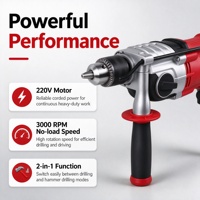 Perceuse à percussion électrique 220V 1200W, perceuse à percussion sans clé 13mm, vitesse variable, outil électrique rotatif filaire