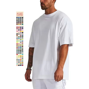 T-shirt en coton uni pour homme, style streetwear, coupe oversize à épaules tombantes, impression personnalisée de haute qualité, tissu épais - Product Image 1