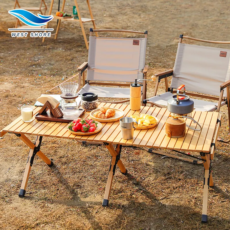 Mesa plegable y portátil de madera para acampar, juego de sillas para jardín al aire libre, cena, fiesta, mesa de comedor plegable de madera Vintage