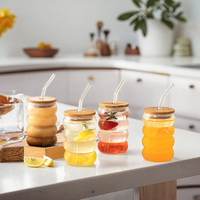Gobelet à boisson en verre de forme irrégulière moderne et créatif, en verre borosilicate de haute qualité, avec couvercle en bambou et paille, pour cola, jus, café, 350 ml, 500 ml
