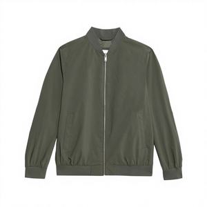 Chaqueta Bomber de Lona para Hombre, Cuello Redondo, Otoño, Resistente al Viento, Forro Acolchado, Bolsillos con Cremallera Delanteros, Personalizable - Product Image 1