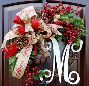 Giáng sinh trá<span class=keywords><strong>i</strong></span> cây màu đỏ Chuông vòng hoa cửa móc áo nho vòng tròn Yiwu lễ hộ<span class=keywords><strong>i</strong></span> bán buôn mô phỏng Hoa Vòng hoa bông tường treo - Product Image 1