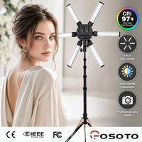 Lampe à lumière stellaire FOSOTO FT-SL6MINI 3200-5600K, 6 tubes LED, anneau lumineux avec trépied, alimentation portable AC/DC pour caméra, téléphone, vidéo