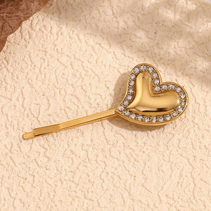 H1552 pinces à cheveux vintage en acier inoxydable plaqué or avec coquille bouffante en forme de boule de coeur pinces à cheveux en diamant 70s 80s épingles à cheveux décoratives - Product Image 4