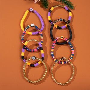 Halloween <b>Beaded</b> <b>Bracelet</b> Set Ceramic Pumpkin Skull Charm Unisex Jewelry Yiwu Origin - Product Image 3