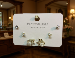 Orecchini a Perno in Argento S925 Placcato Oro con Cristalli a Forma di Stella, Set di Gioielli da Donna per Uso Quotidiano - Product Image 2