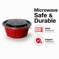 Bol en plastique rond de 800 ml, résistant aux micro-ondes, sans BPA, recyclable, de qualité alimentaire, anti-fuite, avec couvercle, boîte à emporter robuste rouge et noire