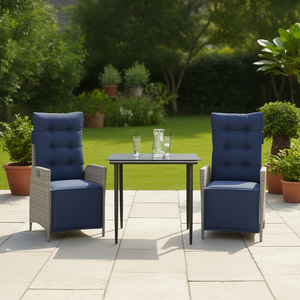 ชุดรับประทานอาหารในสวนหวายสีน้ำเงินกรมท่าสำหรับ 2 ท่าน เฟอร์นิเจอร์กลางแจ้งร่วมสมัย โครงโลหะทนทานต่อสภาพอากาศ - Product Image 2