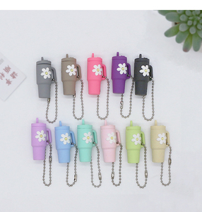 QYS <b>Mini</b> PVC Tumbler Cup Keychain Cute Flower Bag Charm Lightweight Plastic Key Ring <b>Backpack</b> Pendant Gift - Product Image 3