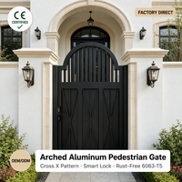 Portail de jardin moderne en aluminium noir avec serrure intelligente, porte d'entrée latérale de villa, finition thermolaquée motif croisé en X, OEM ODM