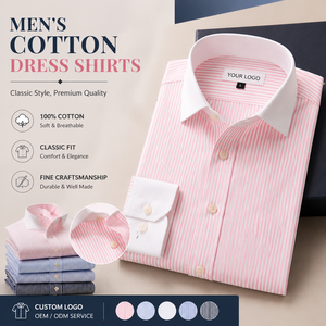 Chemises habillées en coton pour hommes, fines rayures, col contrastant, manches longues, poignets mousquetaires, chemise de bureau formelle, logo personnalisé - Product Image 1