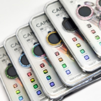 Paillettes de luxe diamant films caméra pour iPhone 12 13 14 15 Pro Max Mini verre caméra protecteur anneau en métal verre pour iphone 11