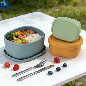 Silicone <b>Lunch</b> Box <b>Set</b> 200ml 300ml 600ml Round With Lids Microwave Safe Food Storage Travel Bento Container - Product Image 4