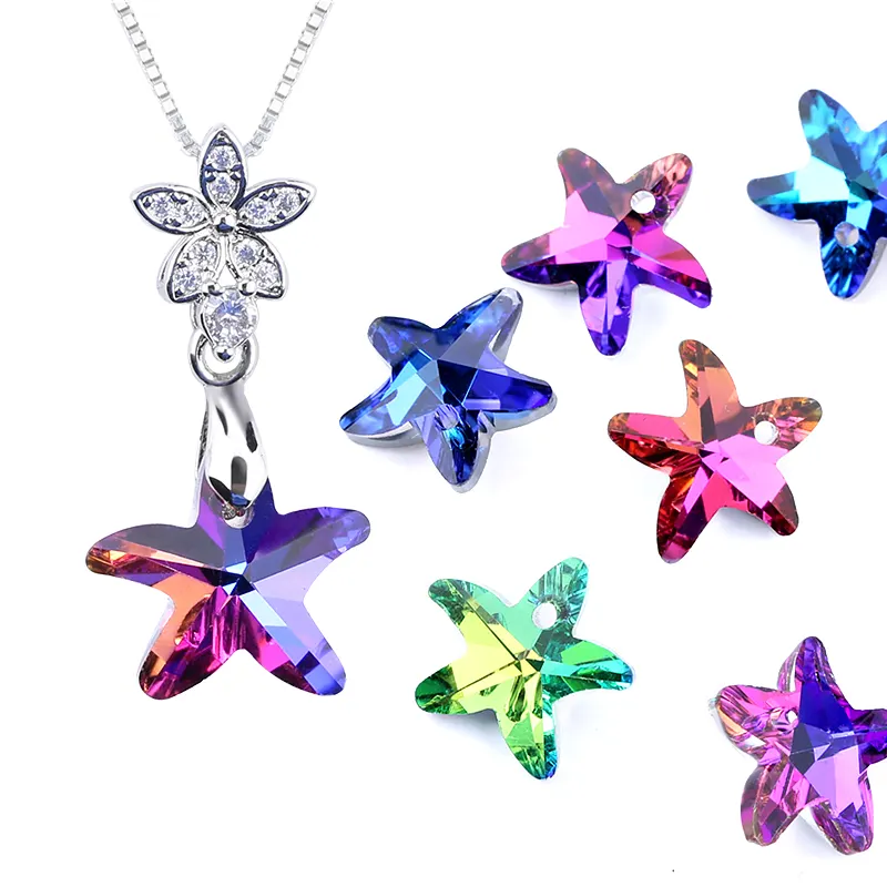 Mysterious Multicolor Starfish Pendant Glass Beads Crystal Charms For Making Necklaces Findings 12pcs/lot