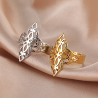 Acier inoxydable Vintage Filigrane Lotus Fleur Anneaux pour Femmes Fête De Mariage Anneau Réglable Bijoux Cadeau D'anniversaire