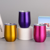 Gobelet à vin en acier inoxydable pas cher de 12 oz, thermique sous vide, réutilisable, écologique, portable, mug à café avec couvercle et paille, fête, anti-fuite