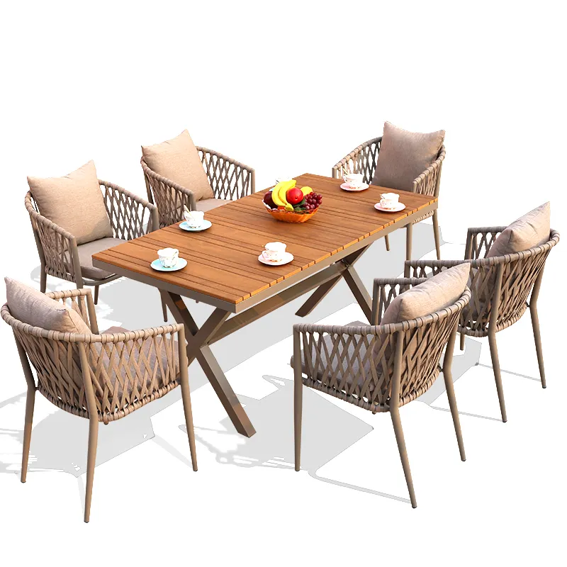 Hot selling aluminum outdoor furniture dining table sets rope patio furniture set modern garden dining table and chair set