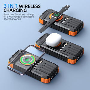 แบตสำรองพลังงานแสงอาทิตย์ 30000mAh ชาร์จไร้สาย พอร์ต Type-C USB พกพาสะดวกสำหรับกิจกรรมกลางแจ้ง พร้อมสายชาร์จในตัวและไฟฉาย - Product Image 3