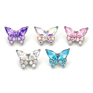 Pendientes de Titanio ASTM F136 con Incrustaciones de Zirconia, Diseño de Mariposa, Unisex, para Oficina/Trabajo, Boda, Piercing Helix - Product Image 1