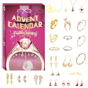 Wholesale 24 Day Christmas Advent Calendar Countdown Ring Necklace Bracelet Jewelry Christmas Gift Box For Women Girl