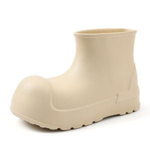 Women's Rain Boots Low-Cut Thick Sole Mid-Heel Waterproof <b>EVA</b> Beige All-Season Solid Color - Product Image 5