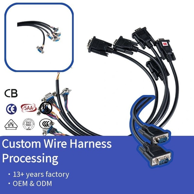 Custom DB9 RS232 Splitter Cable 4 DB9 Male to 1 DB9 Female Shielded Wire Harness for Industrial PLC Instrument Debugging