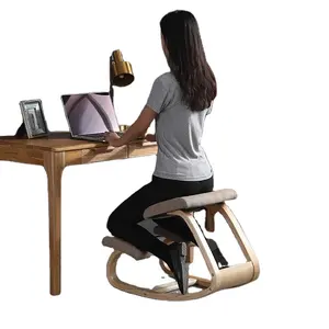 Suporte de postura cadeirinha de escritório, cadeirinha acolchoada confortável para escritório com balanço e assento de madeira ergonômico