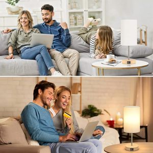 Lampe de chevet LED à intensité variable de style moderne avec ports de charge USB C+A, abat-jour en tissu lin, adaptateur secteur inclus, petites lampes de table pour chambre à coucher - Product Image 4