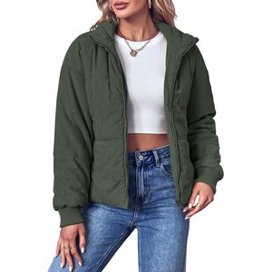 Fisoew Womens Winter Corduroy <b>Puffer</b> <b>Jacket</b> <b>Cropped</b> Quilted Coat Full Sleeve Windproof - Product Image 4