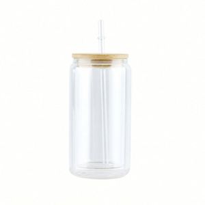 Gobelet à bière en verre givré à double paroi de 12 oz avec couvercle, écologique et personnalisable, pour les fêtes - Product Image 1