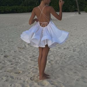 Vestido de Lino Personalizado al por Mayor para Mujer, Sexy con Tirantes Finos, Vestido Modesto de Lino y Algodón, Vestido de Playa con Escote en V Profundo, Color Liso - Product Image 2