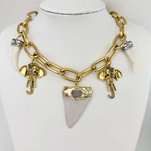 Nouveauté Collier avec <span class=keywords><strong>pendentif</strong></span> éléphant en os d'éléphant massif plaqué or Bijoux de luxe pour femmes Cadeau de fête - Product Image 4