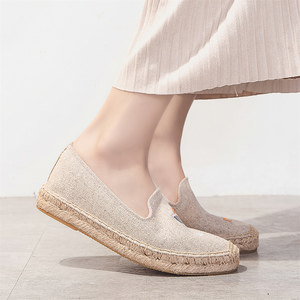 Espadrilles brodées tendance pour femme, en lin beige, semelle en jute, mocassins décontractés polyvalents, chaussures de vacances en bord de mer - Product Image 4