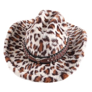 Sombrero Vaquero con Estampado de Leopardo ZhenXi, Talla M56-58cm, con Tachuelas, Cálido y Elegante para el Invierno - Product Image 5