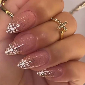 Ongles artificiels en acrylique de haute qualité, style français, réutilisables, design rose nude pour femmes, avec colle - Product Image 2