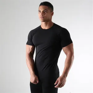 T-shirt de compression uni personnalisé avec logo pour <span class=keywords><strong>homme</strong></span>, tenue de sport et de fitness, anti-humidité, en polyester doux, pour musculation - Product Image 3